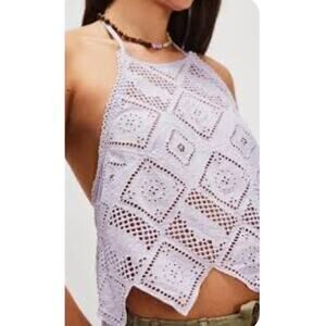 Free People Hankie Halter Tank Top Eyelet  Fairy Hem Lilac Size Medium NWT